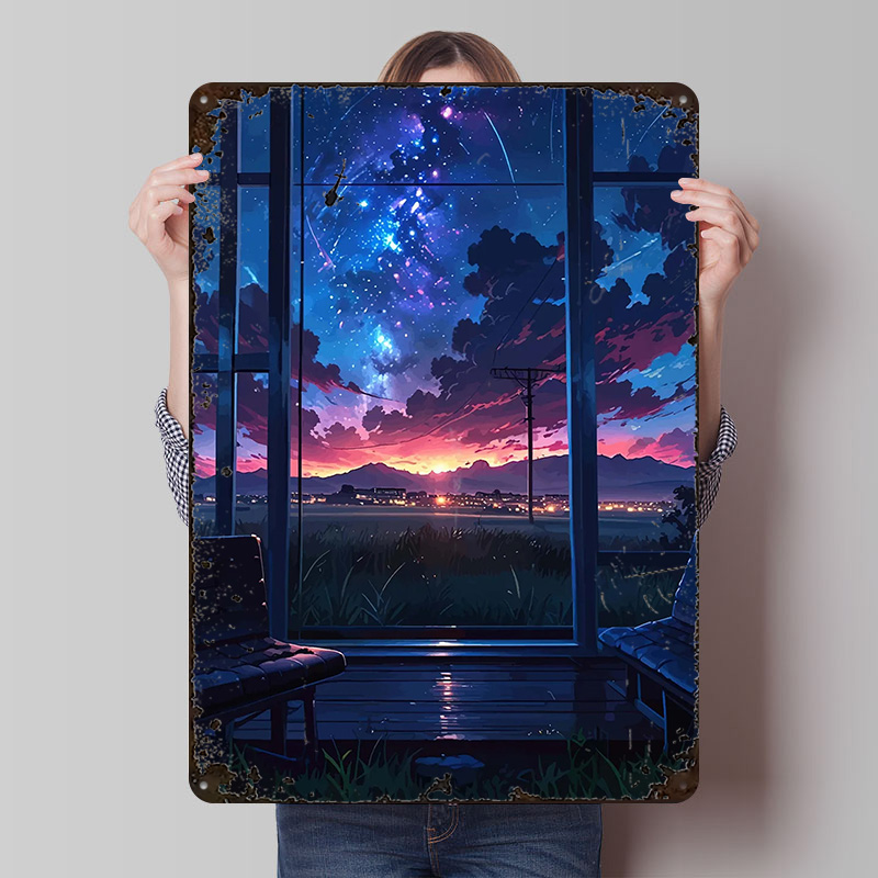 Custom Night Sky - Anime Plakat z widokiem na okno