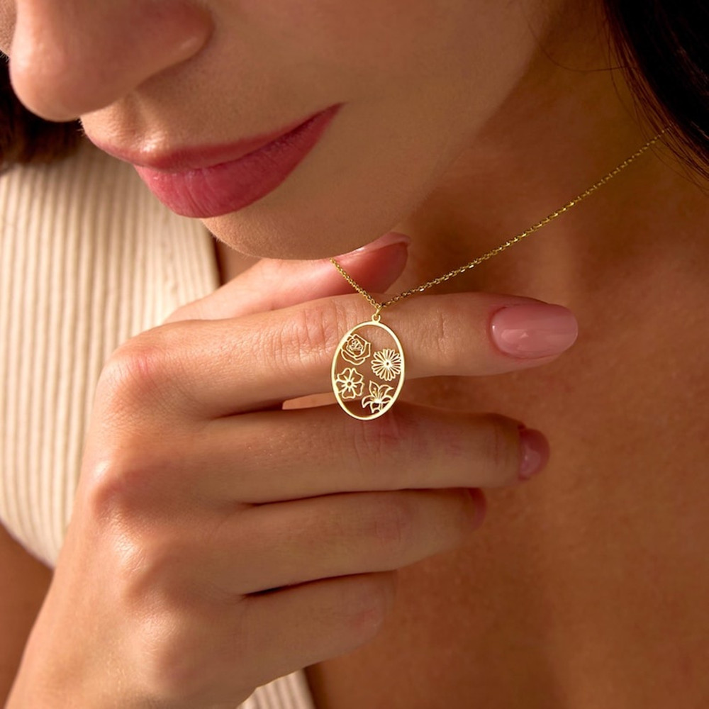 Birth Flower Necklace - Personalizowany naszyjnik z kwiatem urodzinowym, zawieszka
