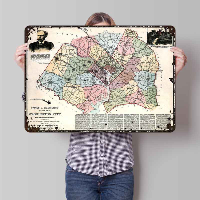 Custom Map Poster - Mapa Waszyngtonu, drukowany plakat, personalizowana retro