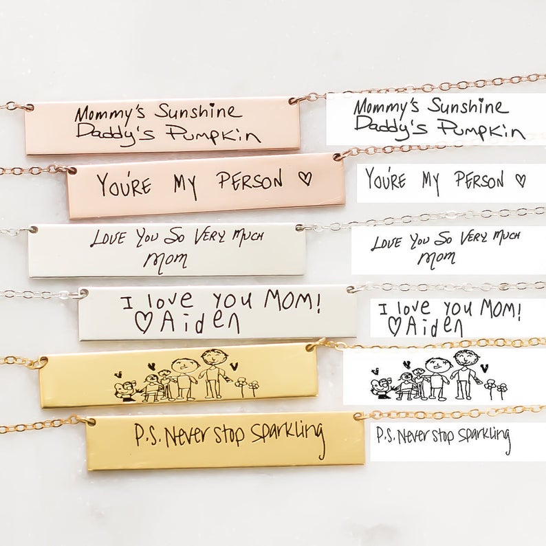 Handwriting Necklace Bar - Spersonalizowane niestandardowe rzeczywiste pismo nazwa naszyjnik