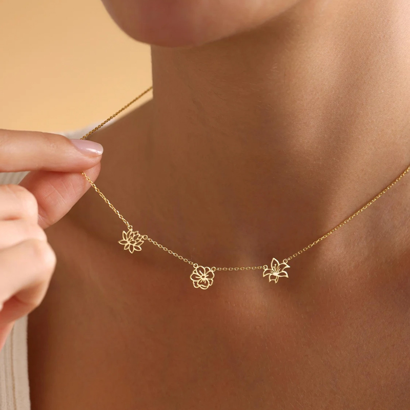 Birth Flower Necklace - Spersonalizowany naszyjnik kwiatów urodzenia Kobiety Dzieci